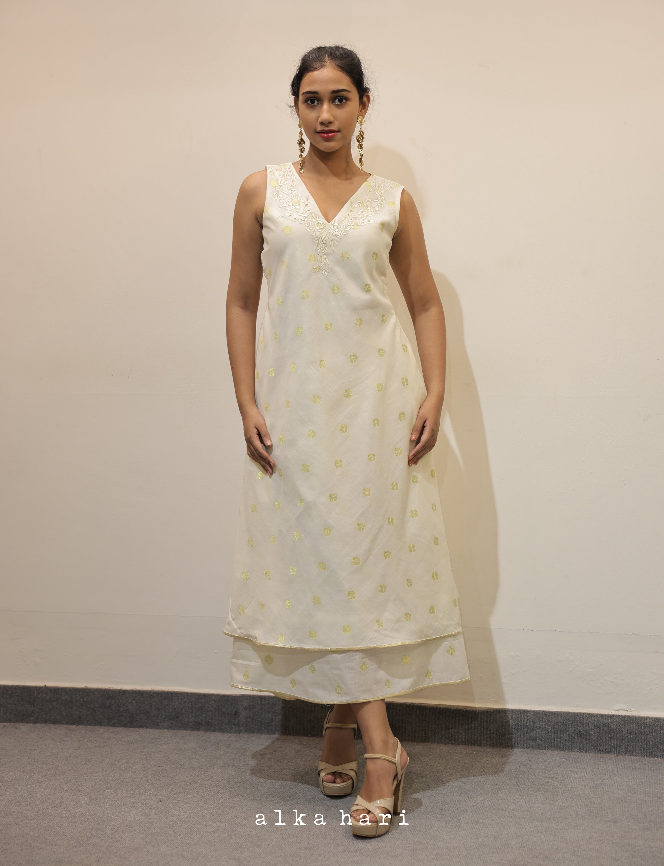 The Off White Layered Chanderi Dress